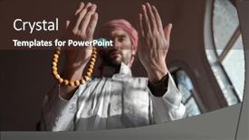  Presentation with muslim prayer - PPT theme featuring muslim-prayer-inside-the-mosque background and a tawny brown colored foreground