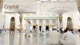  Presentation with prayers - Amazing PPT theme having muslim prayers - islamic holy place backdrop and a lemonade colored foreground