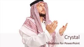  Presentation with arab - Slide set featuring muslim prayers - young arab with a red background and a lemonade colored foreground