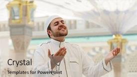  Presentation with jama masjid largest muslim mosque - Colorful PPT layouts enhanced with muslim praying in medina mosque backdrop and a soft green colored foreground