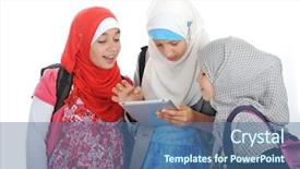  Presentation with school class arabic kids - Beautiful presentation design featuring muslim school girls working together backdrop and a ocean colored foreground