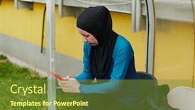  Presentation with hijab - Presentation design having muslim-sports-fitness-woman-dressed background and a tawny brown colored foreground