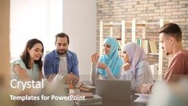  Presentation with classmates - Presentation theme enhanced with muslim students with their classmates background and a coral colored foreground