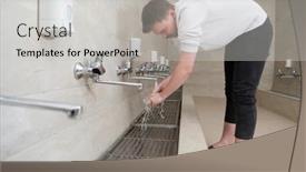  Presentation with muslim prayer - Presentation design consisting of muslim-takes-ablution-for-prayer background and a light gray colored foreground