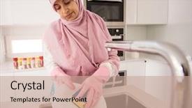  Presentation with uae - Amazing slide set having muslim traditional clothing woman backdrop and a coral colored foreground