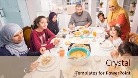  Presentation with muslim family - Slides with muslim traditional family together having background and a lemonade colored foreground
