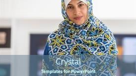  Presentation with woman muslim - Theme with muslim-traditional-woman-at-home background and a ocean colored foreground