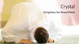  Presentation with hajj - Beautiful PPT layouts featuring muslim wearing ihram clothes backdrop and a sky blue colored foreground