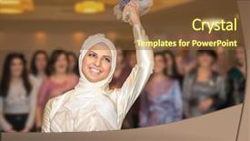  Presentation with bride - Beautiful slides featuring muslim wedding - bride throwing bouquet for guests backdrop and a tawny brown colored foreground
