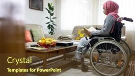 Presentation with muslim - Presentation design having muslim-wheelchaired-female-reading-book background and a tawny brown colored foreground