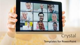  Presentation with zoom - Colorful slide set enhanced with muslim-womah-holding-tablet backdrop and a lemonade colored foreground