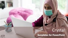  Presentation with woman muslim - PPT layouts consisting of muslim-woman-at-home-having background and a violet colored foreground