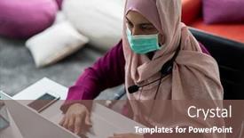  Presentation with woman muslim - Theme with muslim-woman-at-home-having background and a violet colored foreground