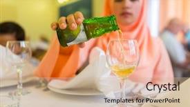  Presentation with packed restaurant food - Presentation theme enhanced with muslim woman at restaurant waiting background and a coral colored foreground