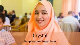  Presentation with packed restaurant food - Presentation theme enhanced with muslim woman at restaurant waiting background and a coral colored foreground