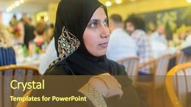  Presentation with woman muslim - Presentation theme enhanced with muslim woman at restaurant waiting background and a tawny brown colored foreground