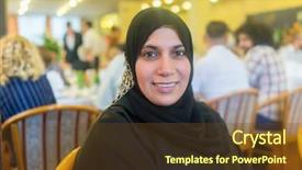  Presentation with mexican restaurant food tacos - Colorful presentation theme enhanced with muslim woman at restaurant waiting backdrop and a tawny brown colored foreground