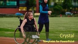  Presentation with marathon - PPT layouts having muslim-woman-in-a-burqa background and a  colored foreground