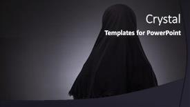  Presentation with woman muslim - PPT layouts with muslim woman in black dress against dark background background and a dark gray colored foreground