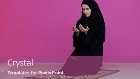  Presentation with woman muslim - Slide set with muslim-woman-in-namaz-praying background and a violet colored foreground