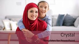  Presentation with muslim kids - Theme with muslim woman in traditional clothes background and a violet colored foreground