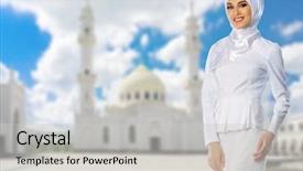  Presentation with jama masjid largest muslim mosque - Presentation theme consisting of muslim woman on white mosque background and a light gray colored foreground