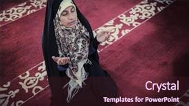  Presentation with woman muslim - Beautiful slide deck featuring muslim woman praying inside backdrop and a wine colored foreground