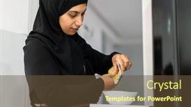  Presentation with iftar - Beautiful PPT theme featuring muslim-woman-preparing-iftar backdrop and a tawny brown colored foreground