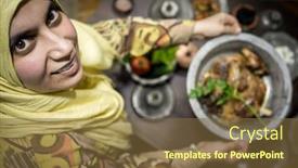  Presentation with woman gathering - Audience pleasing PPT layouts consisting of muslim-woman-serving-iftar backdrop and a tawny brown colored foreground