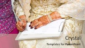  Presentation with woman muslim - Beautiful presentation featuring muslim woman signing her marriage backdrop and a lemonade colored foreground