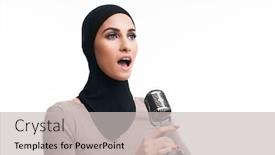  Presentation with woman muslim - Theme enhanced with muslim-woman-singing-with-microphone background and a  colored foreground