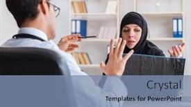  Presentation with woman muslim - Slide deck consisting of muslim-woman-visiting-doctor background and a seafoam green colored foreground