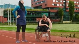  Presentation with disability - PPT theme having muslim-woman-wearing-a-burqa background and a red colored foreground