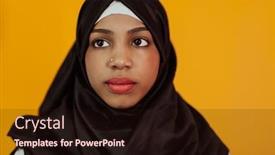  Presentation with beautiful black women smiling - Presentation theme enhanced with muslim-woman-with-a-beautiful background and a  colored foreground
