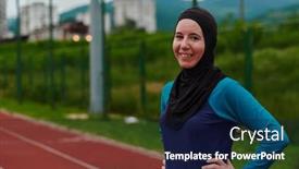  Presentation with islamic muslim - PPT theme having muslim-woman-with-a-burqa background and a navy blue colored foreground
