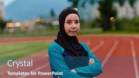  Presentation with islamic muslim - PPT theme with muslim-woman-with-a-burqa background and a ocean colored foreground