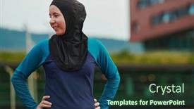  Presentation with islamic muslim - PPT theme enhanced with muslim-woman-with-a-burqa background and a tawny brown colored foreground