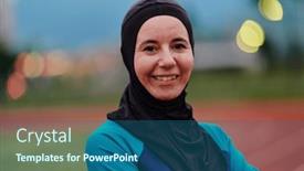  Presentation with islamic muslim - PPT layouts enhanced with muslim-woman-with-a-burqa background and a ocean colored foreground