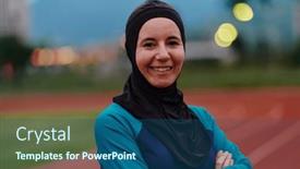  Presentation with islamic muslim - Theme consisting of muslim-woman-with-a-burqa background and a ocean colored foreground