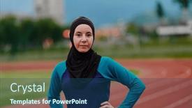  Presentation with islamic - Presentation design with muslim-woman-with-a-burqa background and a ocean colored foreground