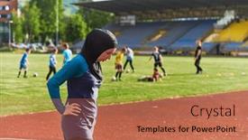  Presentation with islamic - Theme consisting of muslim-woman-with-a-burqa background and a coral colored foreground