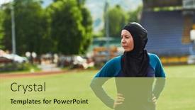  Presentation with islamic muslim - Slide deck with muslim-woman-with-a-burqa background and a yellow colored foreground