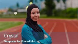  Presentation with islamic muslim - PPT theme featuring muslim-woman-with-a-burqa background and a ocean colored foreground