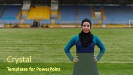  Presentation with islamic muslim - Slide deck enhanced with muslim-woman-with-a-burqa background and a tawny brown colored foreground