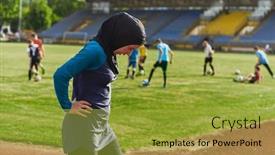  Presentation with islamic muslim - Presentation design with muslim-woman-with-a-burqa background and a gold colored foreground