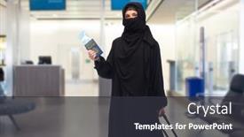  Presentation with immune - Slide deck with muslim-woman-with-ticket-immune background and a dark gray colored foreground