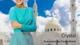  Presentation with jama masjid largest muslim mosque - Audience pleasing slides consisting of muslim woman with white mosque backdrop and a light gray colored foreground