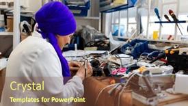  Presentation with woman muslim - Presentation enhanced with muslim-woman-working-in-electrician background and a tawny brown colored foreground