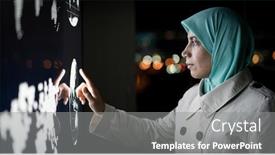  Presentation with woman muslim - Colorful presentation enhanced with muslim-woman-working-on-smart backdrop and a gray colored foreground