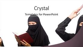  Presentation with religious - Slides featuring muslim womanwith book isolated background and a  colored foreground